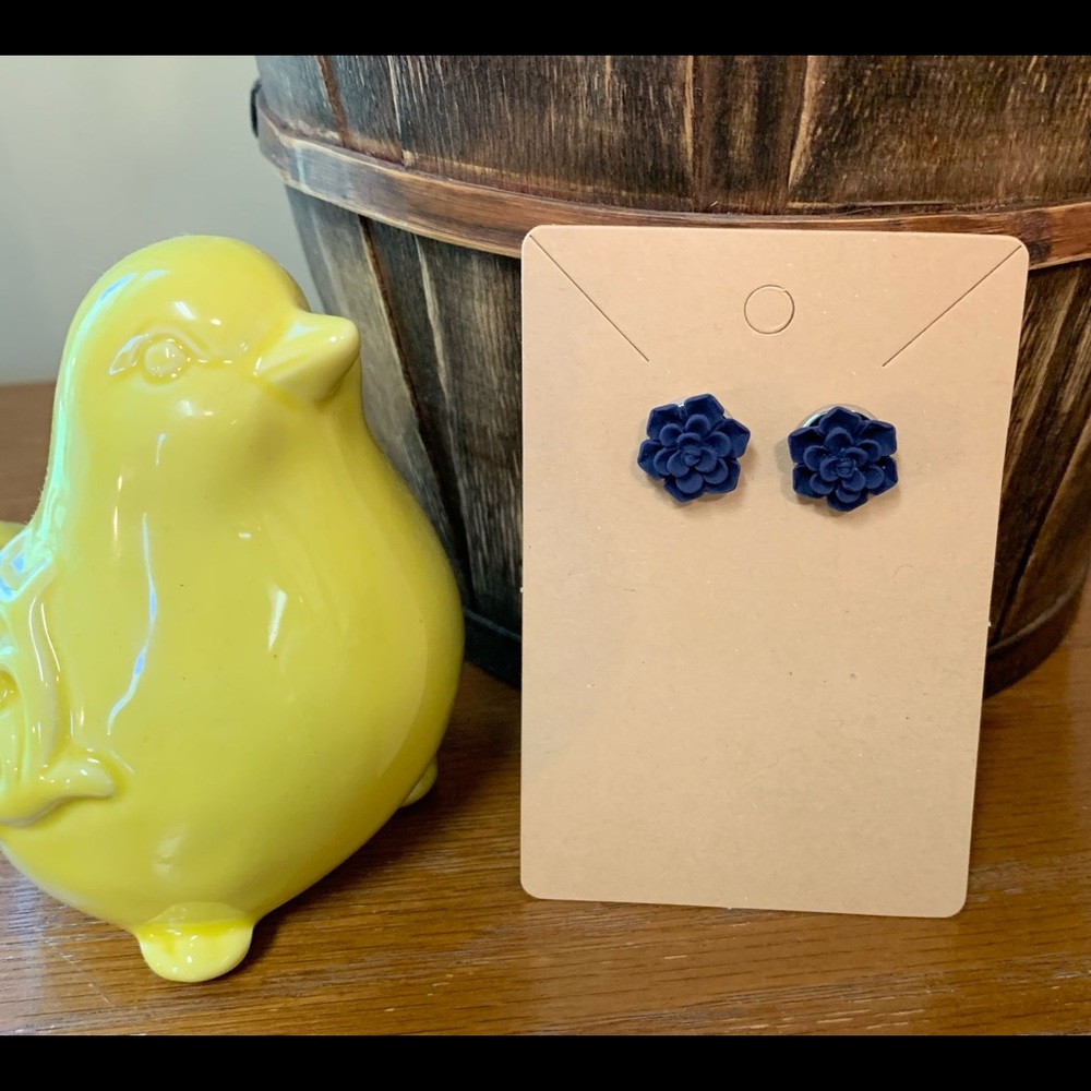 Navy Succulent Stud Earrings